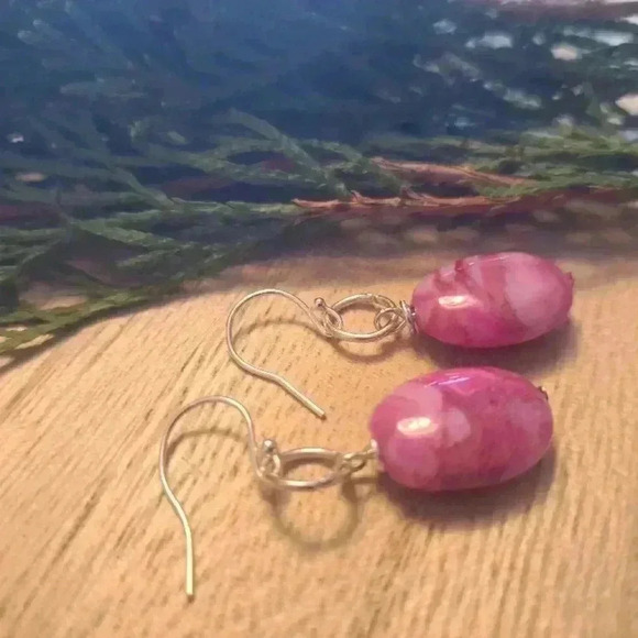 925 sterling silver and pink semiprecious stone earrings - Picture 6 of 6